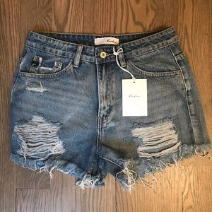 Distressed high waisted jeans shorts